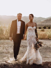 Chic Mermaid Sweetheart Sleeveless Rustic Lace Wedding Gowns Court Train Wedding Dresses MLH0501|Selinadress