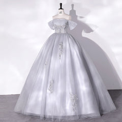 Chic Off-the-shoulder Ball Gown Gray Elegant Princess Dress Cheap Evening Dress #LOP283|Selinadress