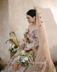 Chic Off-the-shoulder Sweetheart Rustic Floral Wedding Dresses For Bridal JKP013|Selinadress