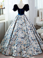 Chic Puff Sleeve Long Prom Dress Floral Ball Gown Elegant Evening Dress #QWE054|Selinadress