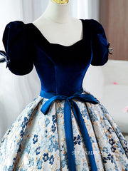 Chic Puff Sleeve Long Prom Dress Floral Ball Gown Elegant Evening Dress #QWE054|Selinadress