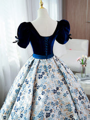 Chic Puff Sleeve Long Prom Dress Floral Ball Gown Elegant Evening Dress #QWE054|Selinadress