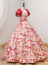 Chic Puff Sleeve Red Prom Dress With Flower Princess Dress Evening Dress #QWE050|Selinadress