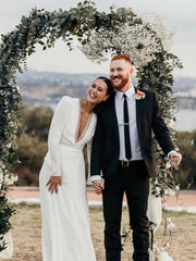 Chic Sheath/Column Deep V neck Long Sleeve Wedding Gowns Rustic Wedding Dresses MLH0498|Selinadress