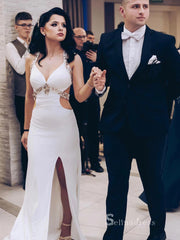 Chic Sheath/Column Halter White Long Prom Dresses Unique Evening Dress MLK026|Selinadress