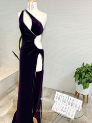 Chic Sheath/Column One Shoulder Grape Long Prom Dresses Rhinestone Evening Gowns Pageant Dress TKL060|Selinadress