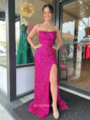 Chic Sheath/Column Strapless Sequins Long Prom Dress Fuchsia Elegant Evening Dress #lop246|Selinadress