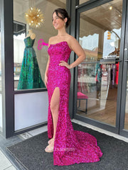 Chic Sheath/Column Strapless Sequins Long Prom Dress Fuchsia Elegant Evening Dress #lop246|Selinadress