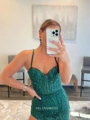 Chic Sheath/Column Straps Green Long Prom Dresses Sequins Evening Dress Formal Dresses TKL076|Selinadress