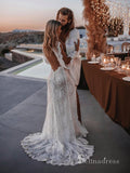 Chic Sheath/Column V neck Open Back Wedding Dresses Lace Bridal Gowns CBD387|Selinadress