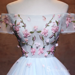 Chic Sky Blue Short Prom Dress Off-the-shoulder Homecoming Dress With Flower |Selinadress