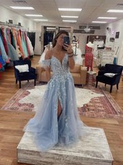 Chic Spaghetti Straps Lace Beaded Long Prom Dress Feather Blue Elegant Evening Dress #JKSS61|Selinadress