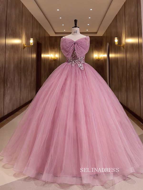Chic Strapless Pink Ball Gown Prom Dress Princess Formal Dress Evening Dress #QWE046|Selinadress