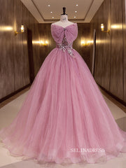 Chic Strapless Pink Ball Gown Prom Dress Princess Formal Dress Evening Dress #QWE046|Selinadress