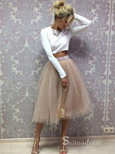 Chic Two Pieces Scoop Long Sleeve Homecoming Dress White Short Prom Dresses MHL041|Selinadress