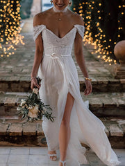 Chiffon Beach Wedding Dresses With Silt Rustic Wedding Dresses SEW019