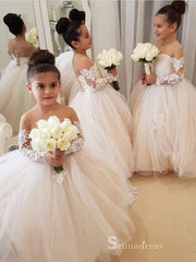 Cute Little Girl Cocktail Dress Scoop Long Sleeve Lace Flower Girl Dresses GRS026|Selinadress