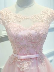 Cute Scoop Neck Short Ptom Dress With Cap Sleeve Blushing Pink Homecoming Dresses MHL039