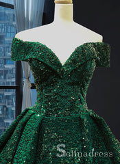 Dark Green Sparkly Prom Dresses Ball Gown Sequins Quinceanera Long Formal Evening Gowns SED067|Selinadress