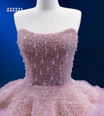 Elegant Beaded Ball Gowns Dusty Rose Layered Quinceanera Dresses Ruffle Wedding Dresses 222221|Selinadress