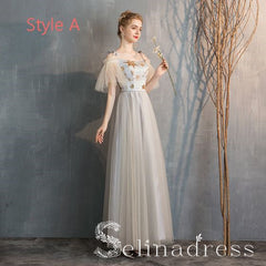 Elegant Champagne Grey Bridesmaid Dresses Cheap Princess Star Sequins Long Wedding Party Dresses BRK012|Selinadress