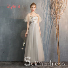 Elegant Champagne Grey Bridesmaid Dresses Cheap Princess Star Sequins Long Wedding Party Dresses BRK012|Selinadress