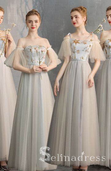 Elegant Champagne Grey Bridesmaid Dresses Cheap Princess Star Sequins Long Wedding Party Dresses BRK012|Selinadress