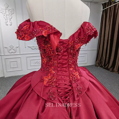 Elegant Off the Shoulder Lace Up Ball Gown Bridal Gowns Evening Dresses DY9978|Selinadress