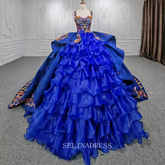 Elegant Royal Blue Beaded Ball Gown Organza Sequins Evening Dress For Women DY9967|Selinadress
