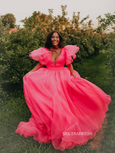 Elegant V neck Tulle Long Prom Dress Formal Dress Evening Dress #JKP003|Selinadress