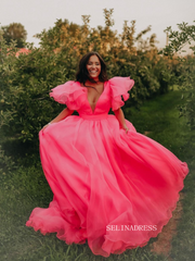 Elegant V neck Tulle Long Prom Dress Formal Dress Evening Dress #JKP003|Selinadress