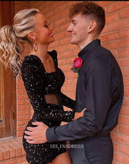 Glittery Little Black Homecoming Dresses Mini Cocktail Dresses Pageant Bridal Dresses #TKL034|Selinadress