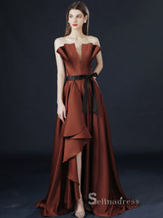 High Low A-line Strapless Long Prom Dress Cheap Satin Evening Dresses GKF020|Selinadress