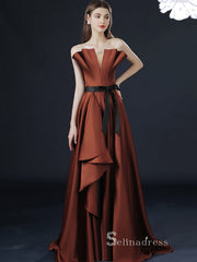 High Low A-line Strapless Long Prom Dress Cheap Satin Evening Dresses GKF020|Selinadress