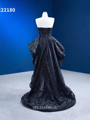 High Low Black Mermaid Prom Dress layered Sequins Pageant Dress RSM222108|Selinadress