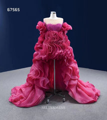 High Low Ruffle Prom Dress Ball Gown Magenta Pageant Dress Evening Dress RSM67565|Selinadress