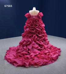 High Low Ruffle Prom Dress Ball Gown Magenta Pageant Dress Evening Dress RSM67565|Selinadress