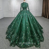 High Neck Long Sleeve Muslim Long PromDress Full Sleeve Sequined Ball Gown Evening Dress DY1108|Selinadress