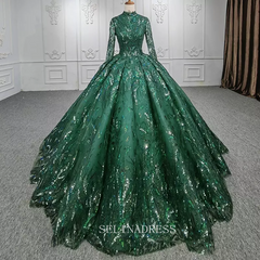 High Neck Long Sleeve Muslim Long PromDress Full Sleeve Sequined Ball Gown Evening Dress DY1108|Selinadress