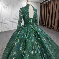 High Neck Long Sleeve Muslim Long PromDress Full Sleeve Sequined Ball Gown Evening Dress DY1108|Selinadress