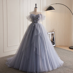 Chic Off-the-shoulder Elegant Ball Gown Beaded Princess Dress Tulle Evening Dress #LOP288|Selinadress