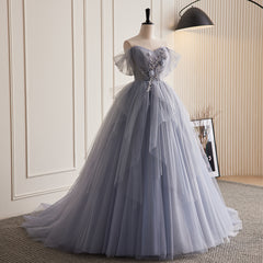 Chic Off-the-shoulder Elegant Ball Gown Beaded Princess Dress Tulle Evening Dress #LOP288|Selinadress