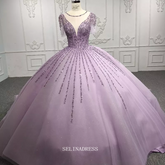 Short Sleeve Lilac Princess Dress Ball Gown Beaded Prom Dress Pageant Dress DY9919|Selinadress
