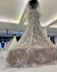 Long Sleeve Boho Lace Wedding Dress Romantic Mermaid Bridal Dresses RYU028|Selinadress