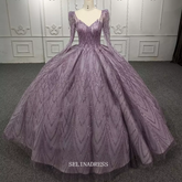 Long Sleeve Lilac Ball Gown Prom Dress Beaded Pageant Dress DY5667|Selinadress