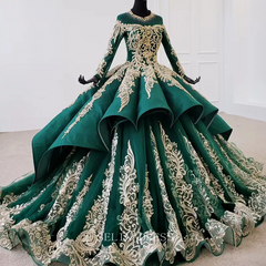 Long Sleeve Sequin Beaded Green luxury Dubai Gown Ball Gown Evening Dress HTL1100 Selinadress