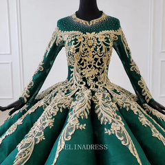 Long Sleeve Sequin Beaded Green luxury Dubai Gown Ball Gown Evening Dress HTL1100 Selinadress