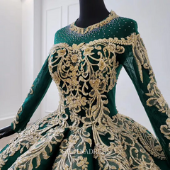 Long Sleeve Sequin Beaded Green luxury Dubai Gown Ball Gown Evening Dress HTL1100 Selinadress