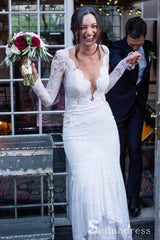 Long Sleeve Wedding Dresses Mermaid Floor-length Romantic Lace Bridal Gown SEW036|Selinadress