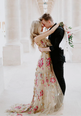 Long Wedding Dresses 3D Floral Embroidery Wedding Gowns JKW128|Selinadress